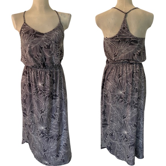Prana Dresses & Skirts - PrAna Gray & White Tropical Leaf Print Racerback Spaghetti Strap Casual Dress